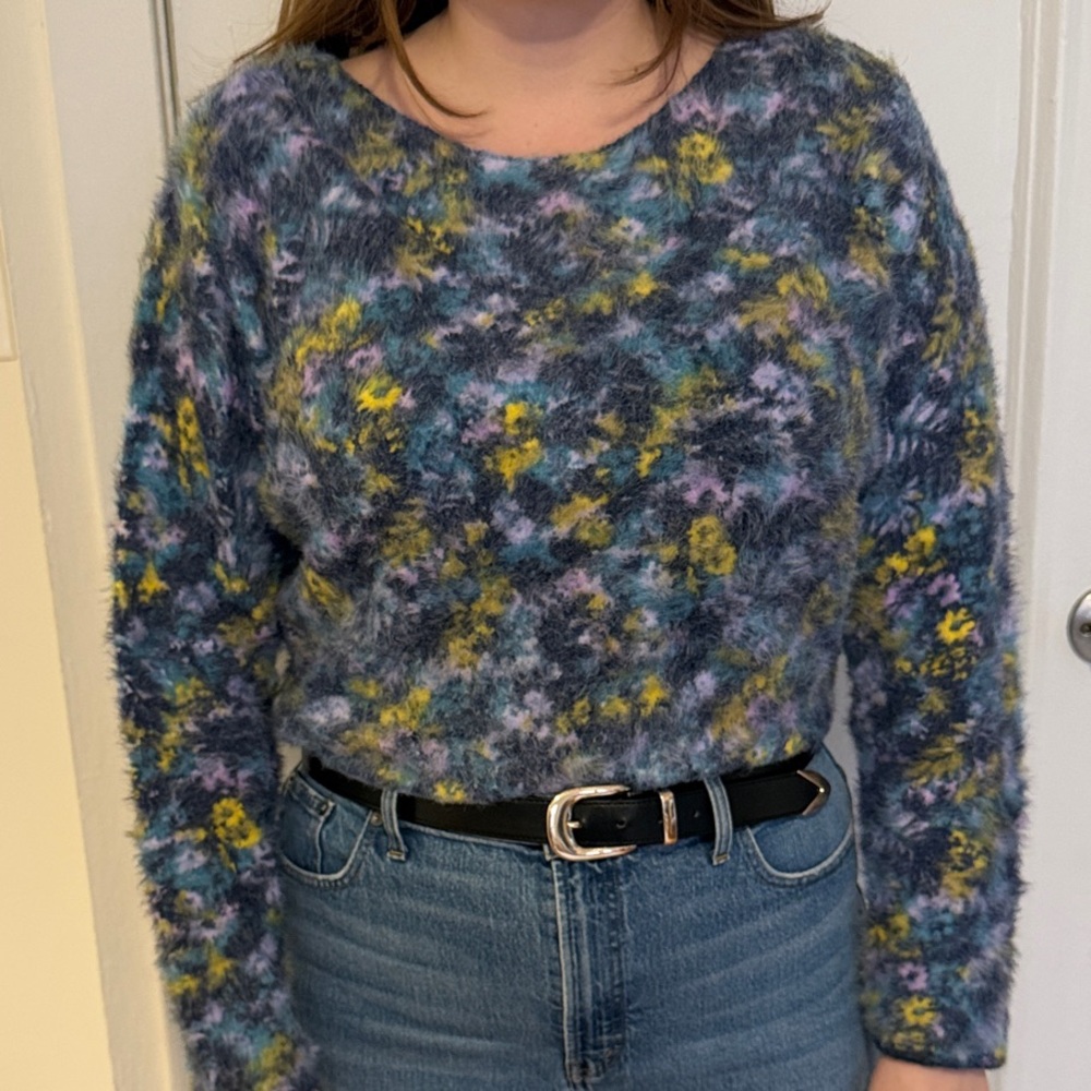 Anthropologie Pilcro Multicolor Fuzzy Floral Sweater